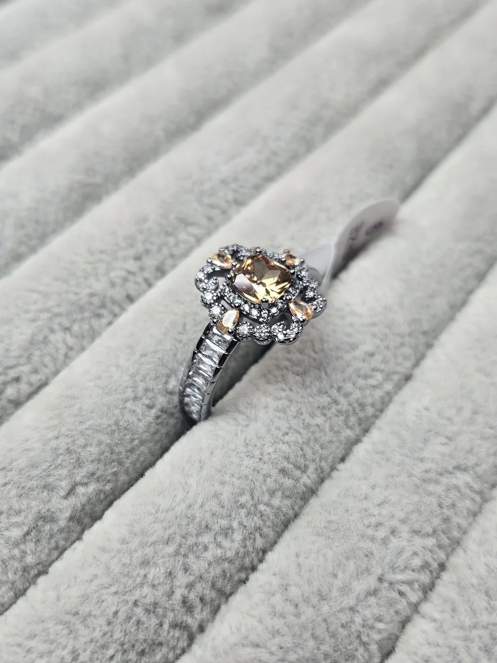 Size 9 Brown Tourmaline Champagne Colored Hematite Plated Bomb Party Ring